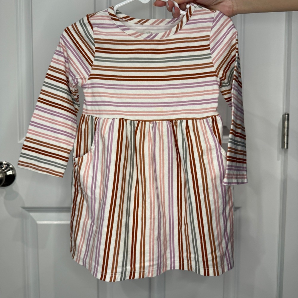 Wonder Nation Girls Size 2T Multi Color Striped Long Sleeve‎ Pocket Dress Cotton